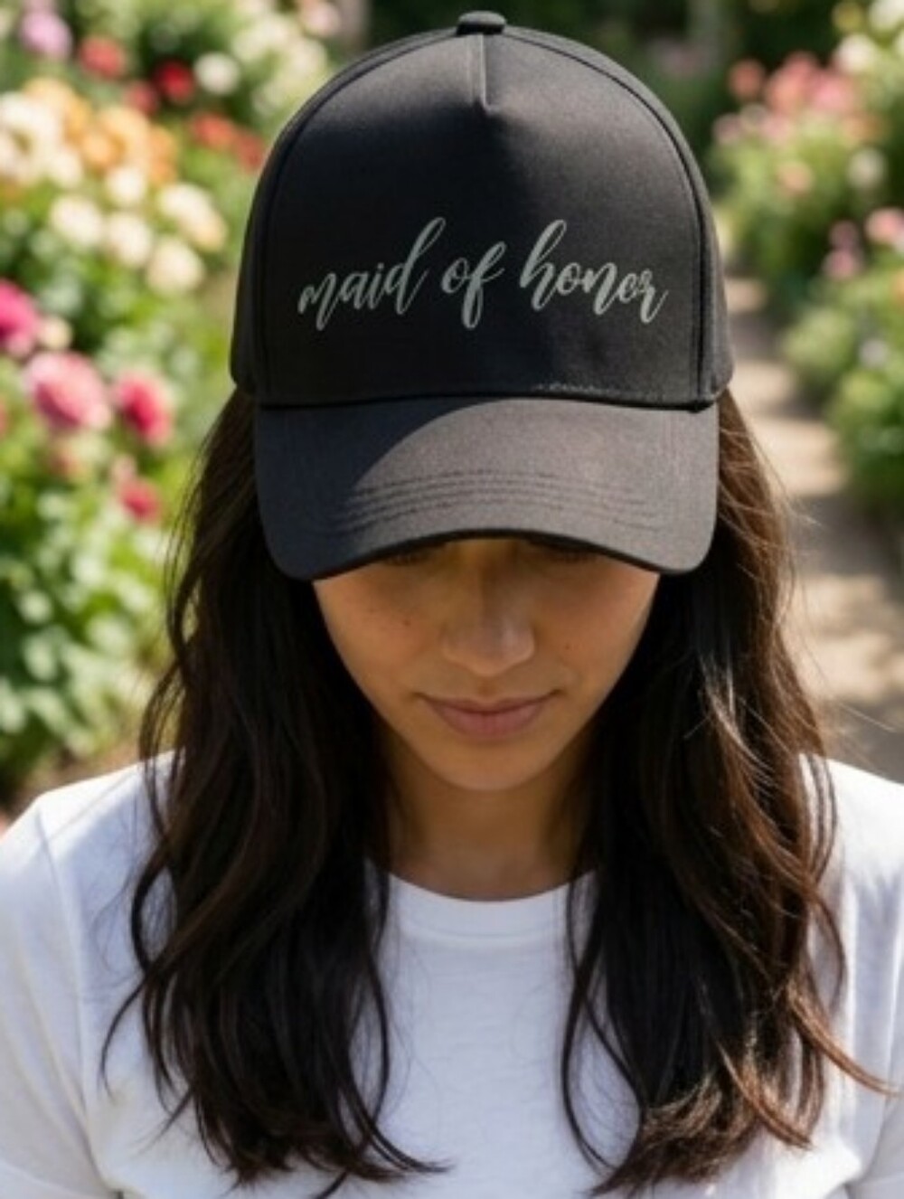 Maid of Honor Script Casual Snapback Hat – Black & Silver